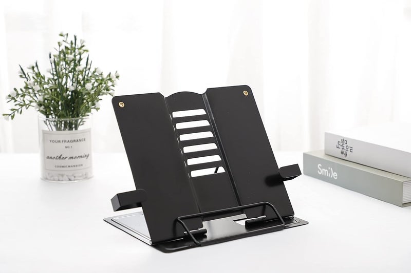 ABUDIT Portable Metal Book Stand Holder Adjustable Foldable Design for Desktop Use Ideal for Cookbooks Textbooks Sheet Music and More Convenient Book Organizer - Image 2