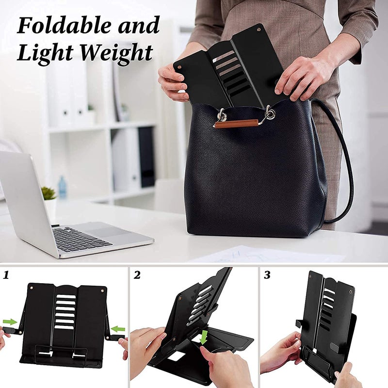 ABUDIT Portable Metal Book Stand Holder Adjustable Foldable Design for Desktop Use Ideal for Cookbooks Textbooks Sheet Music and More Convenient Book Organizer - Image 5