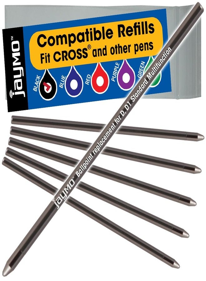 Jaymo Replacement for Cross 8518 and Schmidt 635 - Measures 2.625 in / 67 mm Long - D (D1) Standard Multifunction Mini Ballpoint Pen Refill - 6 Black - Image 1
