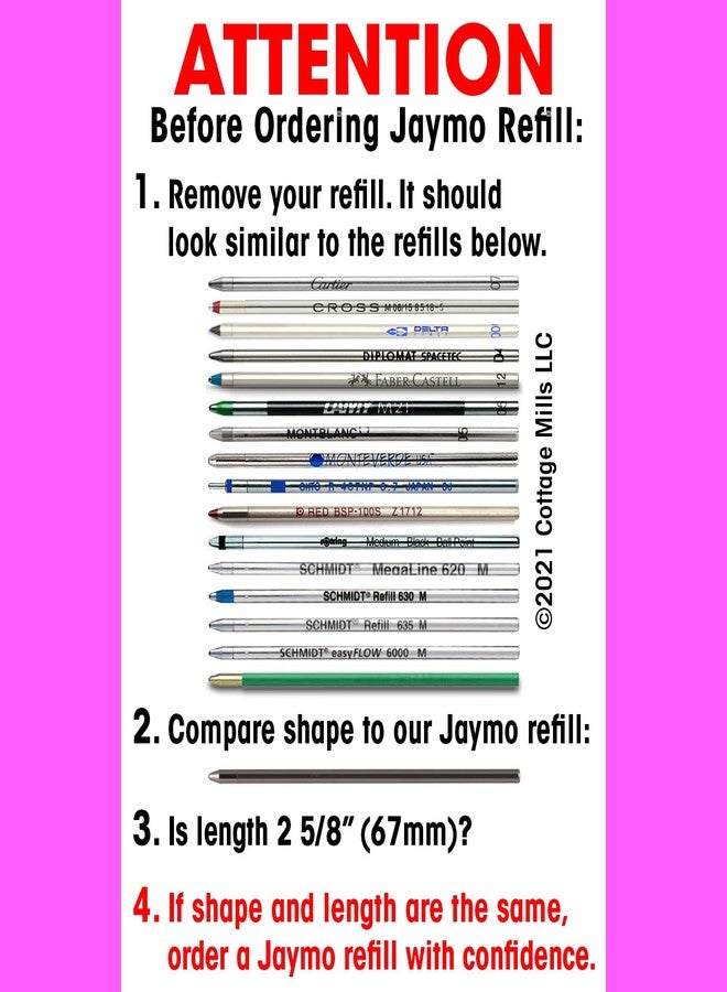 Jaymo Replacement for Cross 8518 and Schmidt 635 - Measures 2.625 in / 67 mm Long - D (D1) Standard Multifunction Mini Ballpoint Pen Refill - 6 Black - Image 3