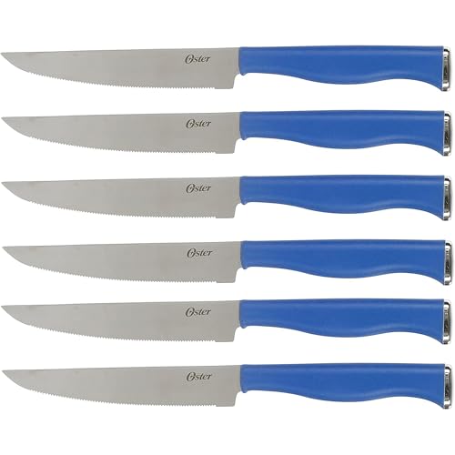 Oster Langmore 15 Piece Stainless Steel Cutlery Knife Block Set W/Black Box – Classic Blue Handles - Image 4