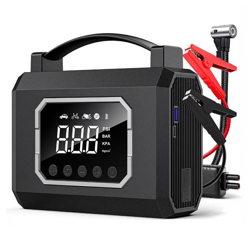 مبدء القفز بمضخة هواء، مضخة هواء محمولة لانتفاء الإطارات 6000mAh 160PSI (للمحركات البنزينية 4 لتر والديزل 3 لتر)، مع ضغط إطار مقدر مسبقًا، مبدء القفز للسيارة 12 فولت، مع 3 أنماط لمصباح يدوي (ملصق كهربائي ذكي) - Image 2