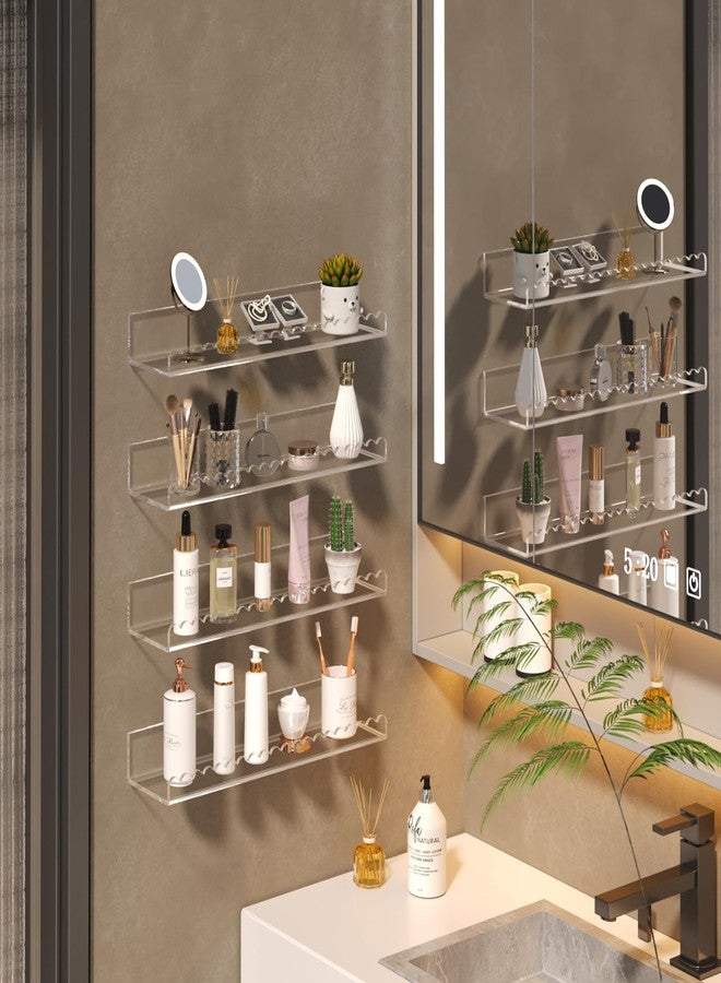 أرفف أكريليك شفافة من PITBVO، عبوة من 4 أرفف مثبتة على الحائط بحواف مزخرفة مقاس 12 بوصة، أرفف قابلة للطي، أرفف حمام غير مرئية، أرفف كتب، أرفف أقراص مدمجة لتزيين المنزل (عبوة من 4 أرفف شفافة بحواف مزخرفة) - Image 3