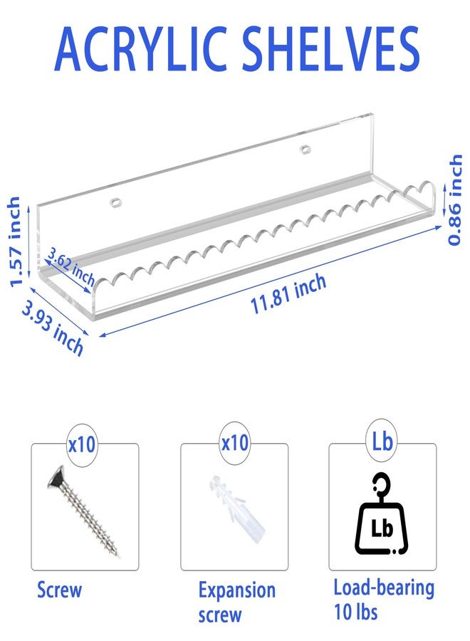 أرفف أكريليك شفافة من PITBVO، عبوة من 4 أرفف مثبتة على الحائط بحواف مزخرفة مقاس 12 بوصة، أرفف قابلة للطي، أرفف حمام غير مرئية، أرفف كتب، أرفف أقراص مدمجة لتزيين المنزل (عبوة من 4 أرفف شفافة بحواف مزخرفة) - Image 4