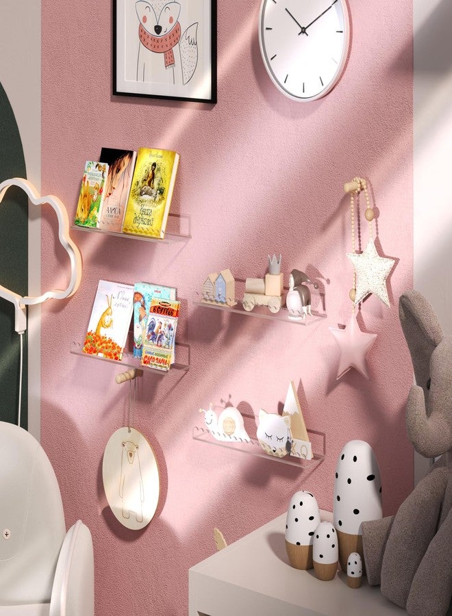 أرفف أكريليك شفافة من PITBVO، عبوة من 4 أرفف مثبتة على الحائط بحواف مزخرفة مقاس 12 بوصة، أرفف قابلة للطي، أرفف حمام غير مرئية، أرفف كتب، أرفف أقراص مدمجة لتزيين المنزل (عبوة من 4 أرفف شفافة بحواف مزخرفة) - Image 2