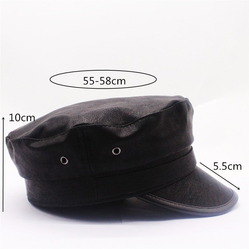 Naval Cap Autumn Winter Internet Celebrity PU Leather Japanese  Octagonal Hat - Image 3