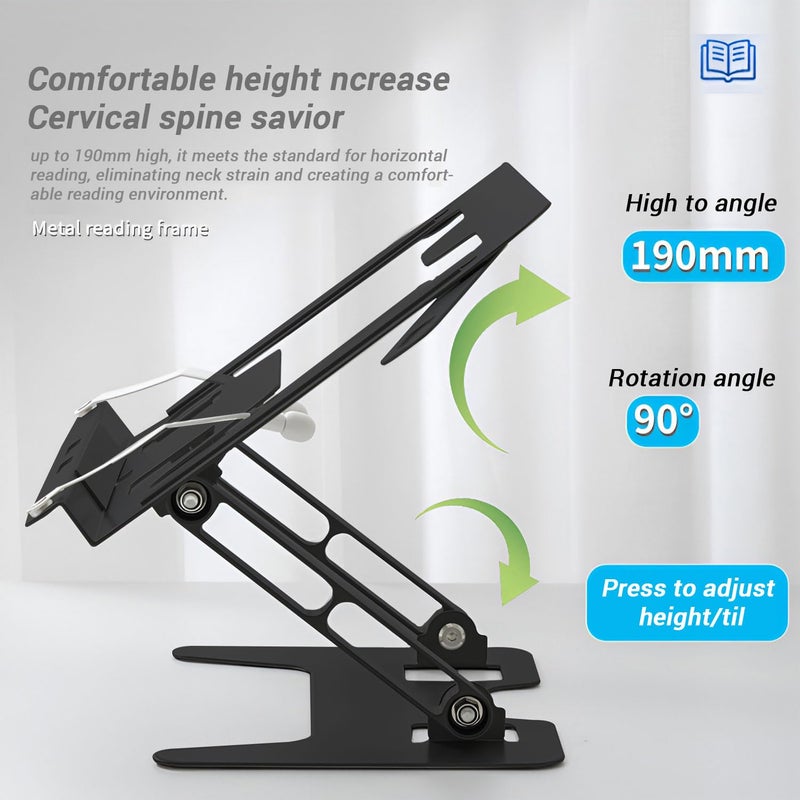 Volo 4-in-1 Book, Tablet, Laptop & Mobile Stand – Portable Adjustable Foldable Metal Holder for Reading & Study (Black) - Image 5