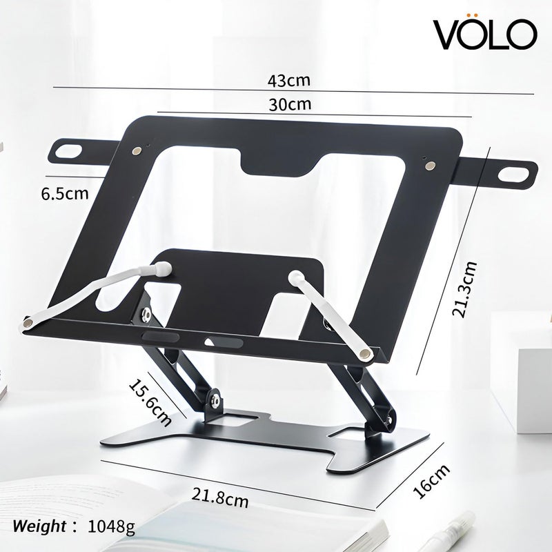 Volo 4-in-1 Book, Tablet, Laptop & Mobile Stand – Portable Adjustable Foldable Metal Holder for Reading & Study (Black) - Image 2