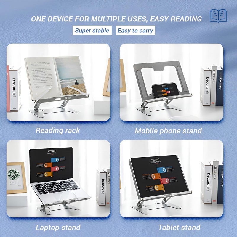 Volo 4-in-1 Book, Tablet, Laptop & Mobile Stand – Portable Adjustable Foldable Metal Holder for Reading & Study (Black) - Image 3