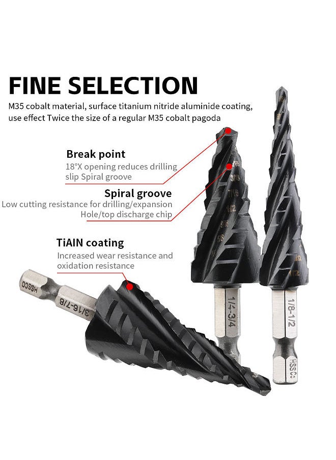 Lepmerk - M35 Stainless Steel Step Drill Bits Pagoda Drill Bits High Speed Steel Cobalt Reaming Drill Bits Titanium Plated Drill Bits 3Pcs Assembly - Image 1