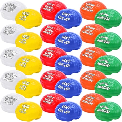 Poen 30 Pack Brain Stress Balls Bulk 3 Inch Motivational Stress Balls Inspirational Quotes Small Anxiety PU Exercise Pressure Toys for Relief EncouragingLarge - Image 1