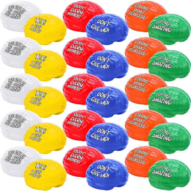 Poen 30 Pack Brain Stress Balls Bulk 3 Inch Motivational Stress Balls Inspirational Quotes Small Anxiety PU Exercise Pressure Toys for Relief EncouragingLarge - Image 3