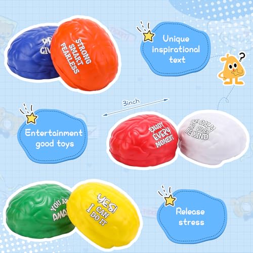 Poen 30 Pack Brain Stress Balls Bulk 3 Inch Motivational Stress Balls Inspirational Quotes Small Anxiety PU Exercise Pressure Toys for Relief EncouragingLarge - Image 5