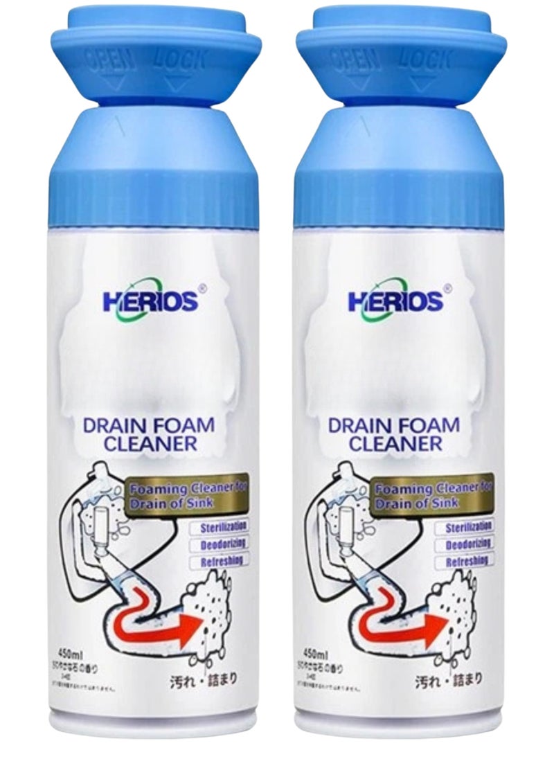 HERIOS Drain Foam Cleaner, Foam Drain Cleaner, Powerful Sink and Drain Cleaner Foam, Liquid Hair Drain Clog Remover, Foaming Drain Cleaner for Kitchen Drain, Sinks, Tubs (2PCS)  - Image 1