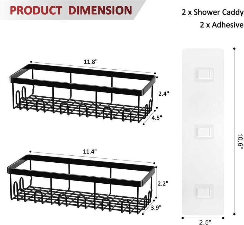 iSTAR Stainless Steel Self Adhesive Multipurpose Bathroom Shelves with Hooks Wall Mount Storage Shelf Racks Bathroom Accessories Organizer, (Black,Powder Coated) Pack of 2 - Image 2