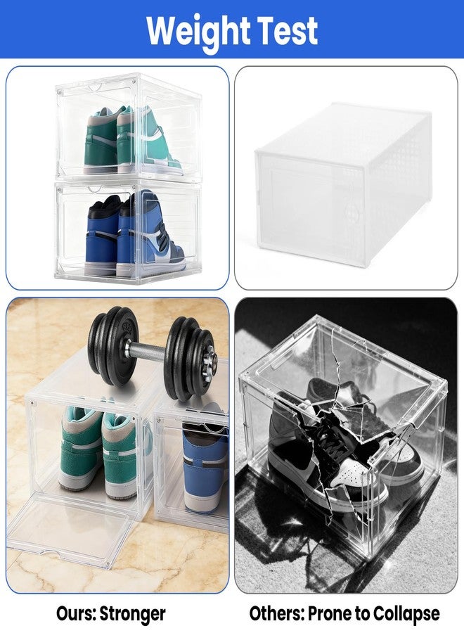 Bgtecho 6Pack Shoe Storage Boxes, Shoe Boxes Clear Plastic Stackable, Shoes Storage Organizer with Magnetic Door, Thicken & Sturdy Shoes Organizer for Closet Sneaker Boot Container, 13.4x10.5x7.3 inch - Image 4