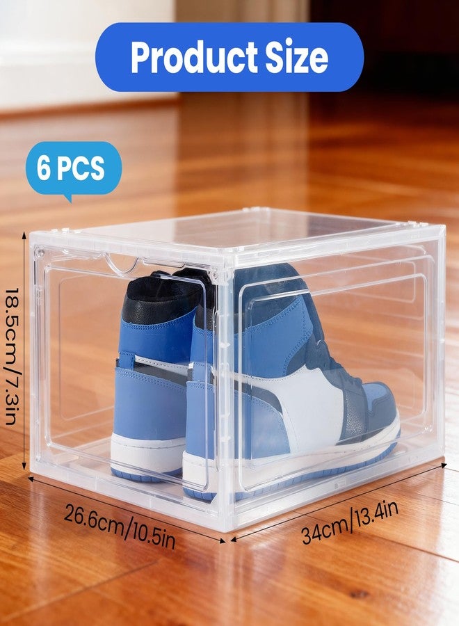 Bgtecho 6Pack Shoe Storage Boxes, Shoe Boxes Clear Plastic Stackable, Shoes Storage Organizer with Magnetic Door, Thicken & Sturdy Shoes Organizer for Closet Sneaker Boot Container, 13.4x10.5x7.3 inch - Image 2