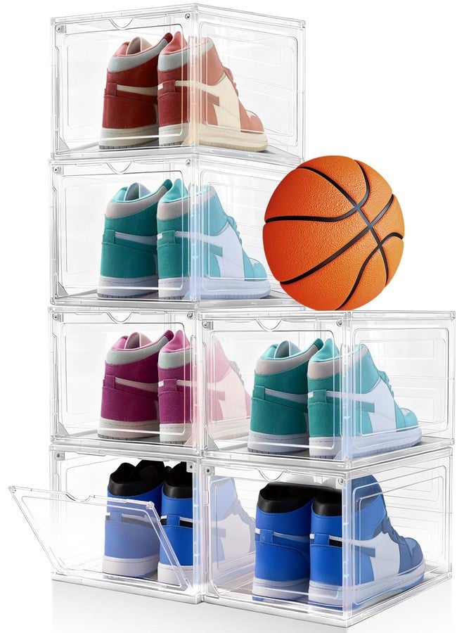 Bgtecho 6Pack Shoe Storage Boxes, Shoe Boxes Clear Plastic Stackable, Shoes Storage Organizer with Magnetic Door, Thicken & Sturdy Shoes Organizer for Closet Sneaker Boot Container, 13.4x10.5x7.3 inch - Image 1