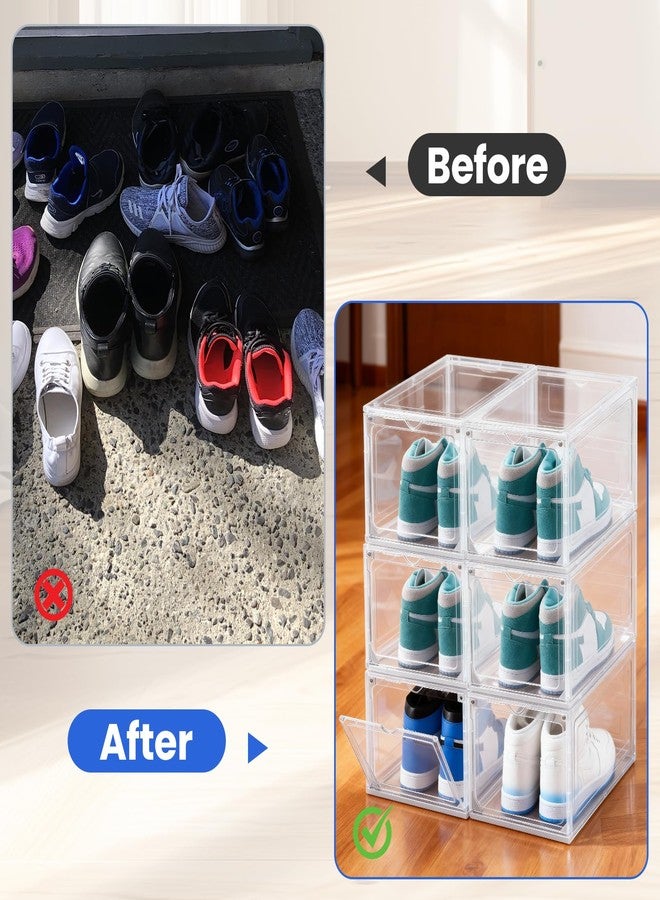 Bgtecho 6Pack Shoe Storage Boxes, Shoe Boxes Clear Plastic Stackable, Shoes Storage Organizer with Magnetic Door, Thicken & Sturdy Shoes Organizer for Closet Sneaker Boot Container, 13.4x10.5x7.3 inch - Image 3