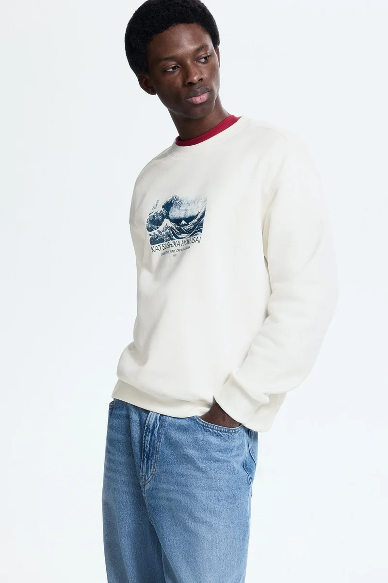 اتش اند ام بلوزة من القطن السميك بقصة مريحة