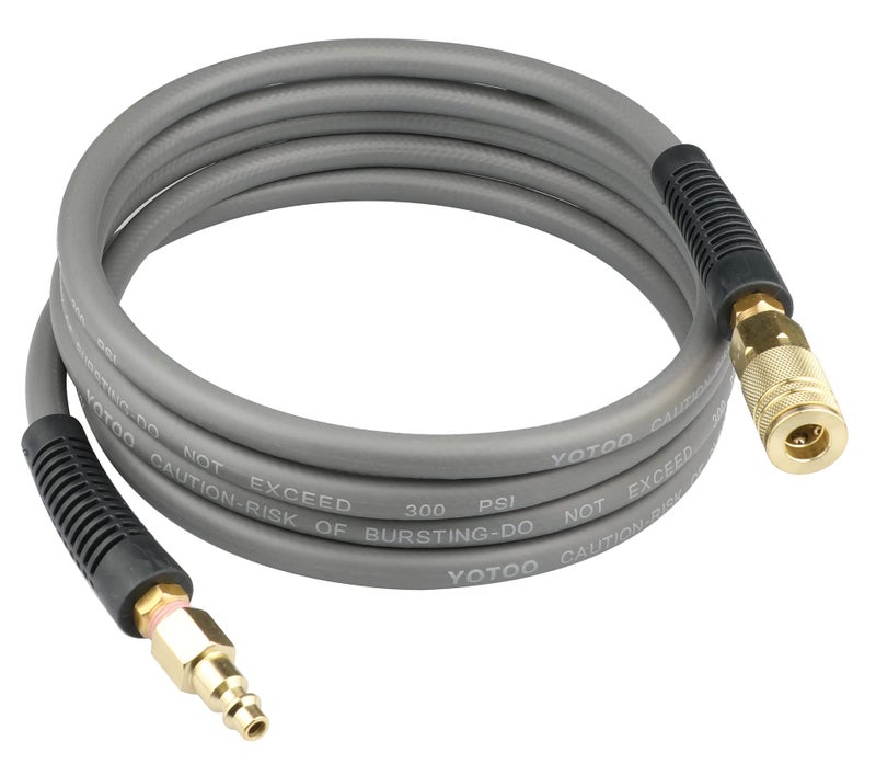 YOTOO Hybrid Lead-In Air Hose 1/4-Inch by 10-Feet 300 PSI Heavy Duty, Lightweight, Kink Resistant, All-Weather Flexibility with 1/4-Inch Industrial Air Fittings and Bend Restrictors, Gray - Image 1