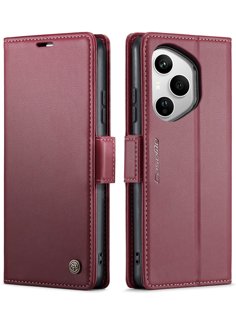 كيس مي جراب موبايل من الجلد الصناعي الفاخر مقاوم ضد البصمات  023 وحامل للكروت و البطاقات متوافق مع Honor 400 Pro  (احمر) - Image 1