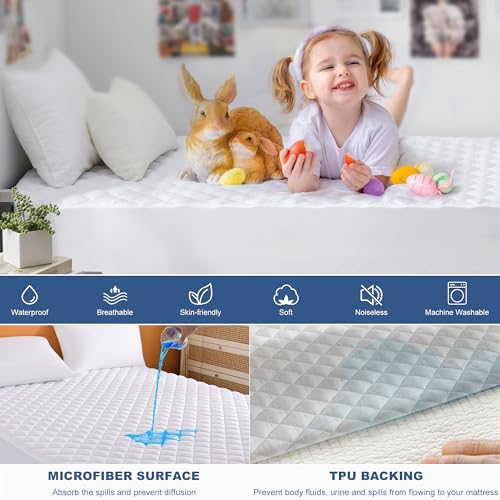 GRT وسادة مرتبة GRT توين XL مقاومة للماء، 100% واقي مرتبة مبطن مقاوم للماء، غطاء مرتبة قطن فارغ بلا ضوضاء، مناسب لعمق 8"-19"، مضاد للغبار - Image 3