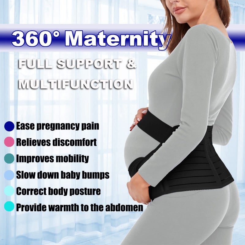 ChongErfei Maternity Belt, Pregnancy 3 in 1 Support Belt for Back/Pelvic/Hip Pain, Maternity Band Belly Support for Pregnancy Belly Support Band (M: Fit Ab 35.5"-47.3", Black) - Image 2