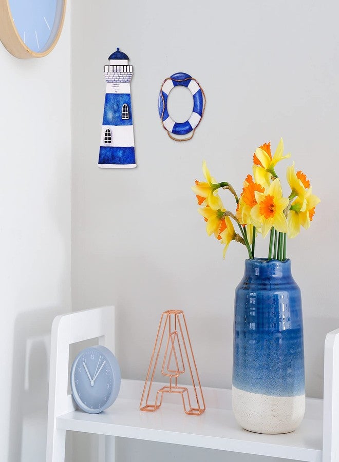 Yookeer 4 Pcs Beach Coastal Wall Decor Ocean nautical Bathroom Decor Wood Lighthouse Ship Wheel Anchor Wall Art Signs for Beach Party Room Bathroom - Image 5