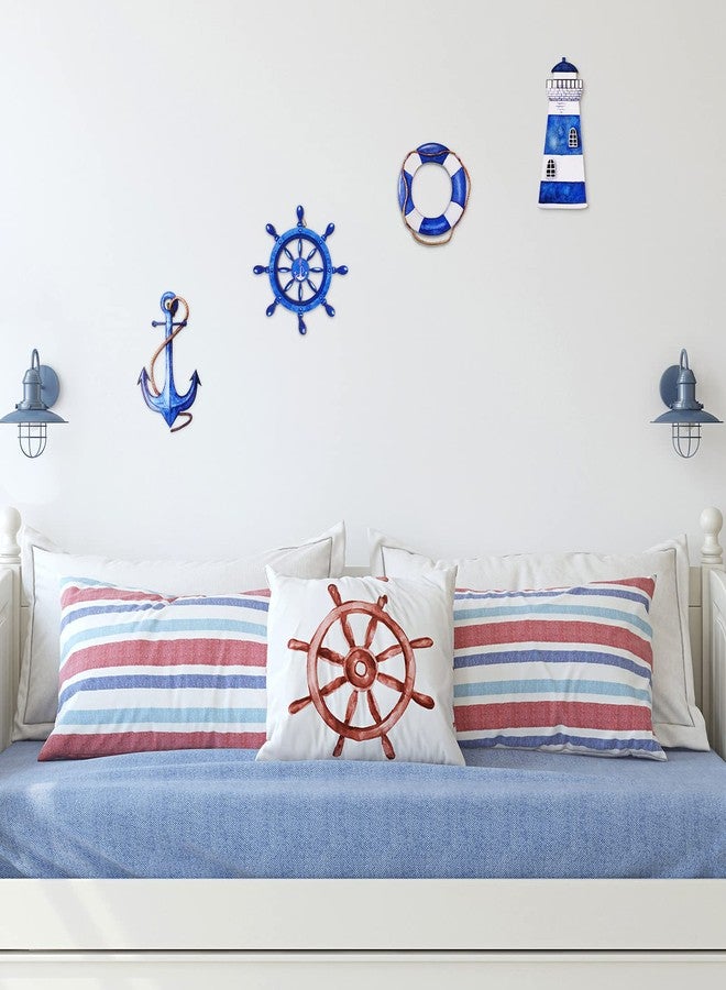 Yookeer 4 Pcs Beach Coastal Wall Decor Ocean nautical Bathroom Decor Wood Lighthouse Ship Wheel Anchor Wall Art Signs for Beach Party Room Bathroom - Image 3
