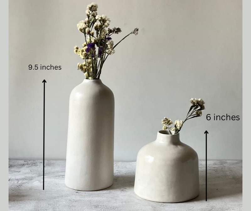 Craftribal Decorative White Ceramic Flower Vase Set | vase for Home Decor | Vase for Living Room | Home Decor Centrepiece, Matte Finish, 9.5 & 6 inches, White, (Pack of 2) - Image 3