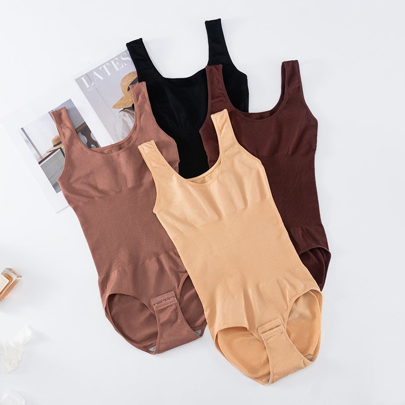 3XL Size Seamless Body Shaping Women Postpartum Tummy Control Tube Top Bralette Triangle Pants Nylon Fabric One-piece Chest Wrap Skin color