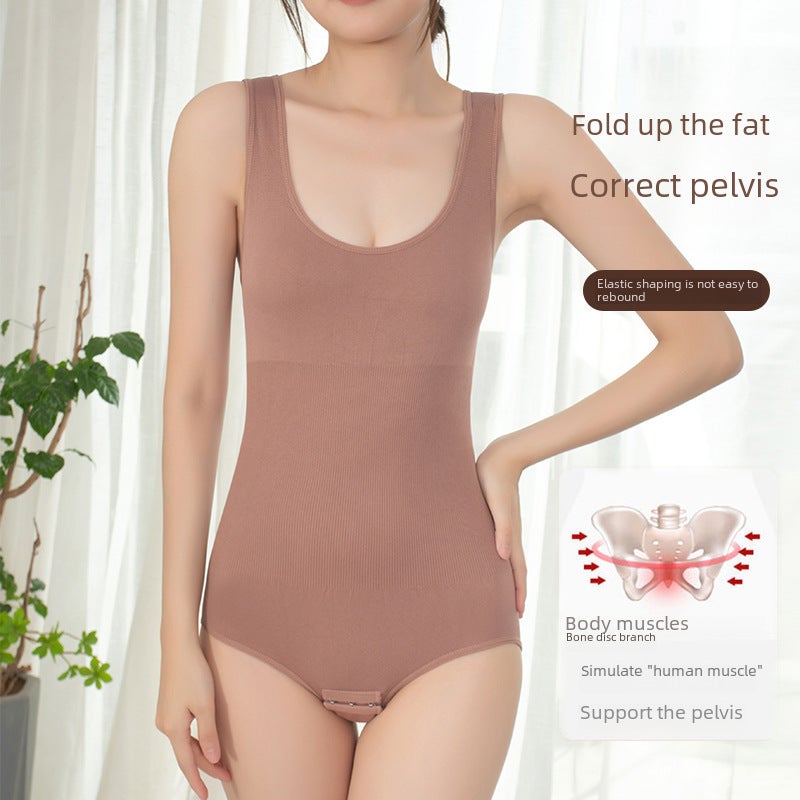3XL Size Seamless Body Shaping Women Postpartum Tummy Control Tube Top Bralette Triangle Pants Nylon Fabric One-piece Chest Wrap Skin color