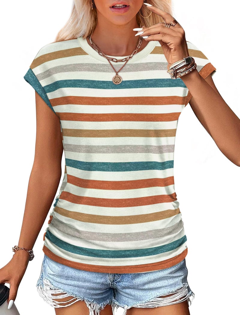 SAMPEEL Summer Tops for Women Clothing 2026 Casual Tee Shirts Plus Size Outfits Cute Orange Striped Tshirts XL - Image 2