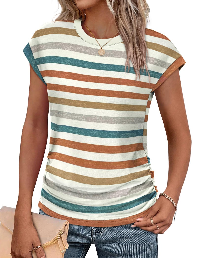 SAMPEEL Summer Tops for Women Clothing 2026 Casual Tee Shirts Plus Size Outfits Cute Orange Striped Tshirts XL - Image 1