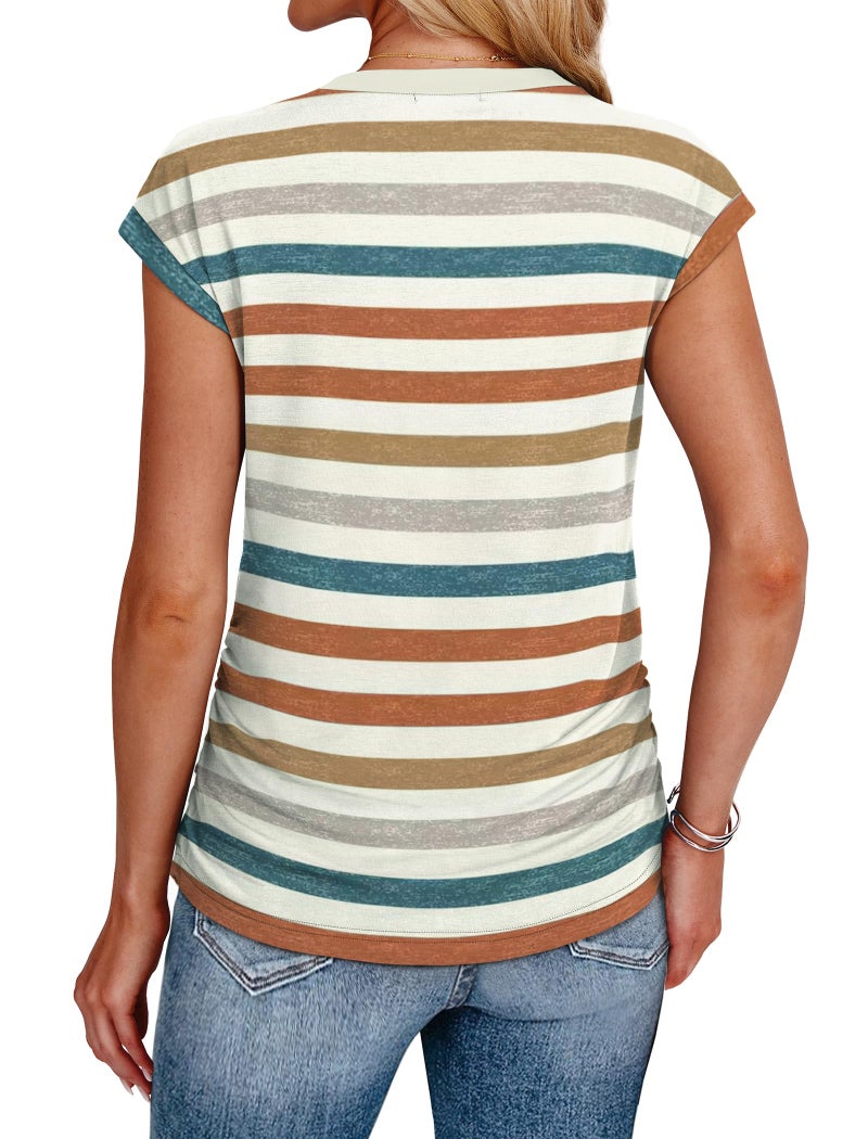 SAMPEEL Summer Tops for Women Clothing 2026 Casual Tee Shirts Plus Size Outfits Cute Orange Striped Tshirts XL - Image 5