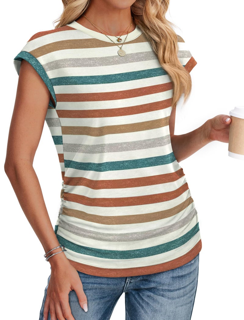 SAMPEEL Summer Tops for Women Clothing 2026 Casual Tee Shirts Plus Size Outfits Cute Orange Striped Tshirts XL - Image 3