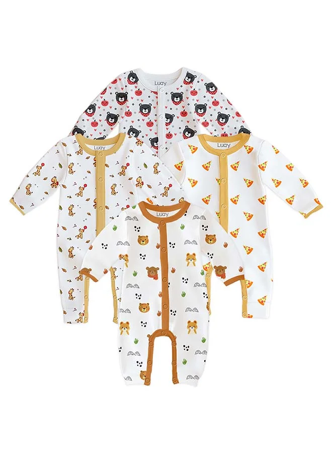 لؤي 100% Cotton Full Sleeves Baby Printed Romper,Sleepsuit for Baby Girls & Boys_(Pack of 4)