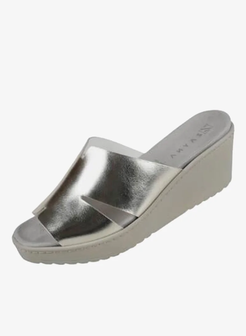 Zayna Silver 221-376 Zayna Ladies Wedge Sandals Milan 21508T Silver for Women | Best Price UAE