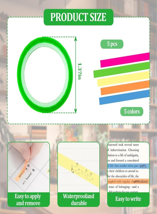 Bolsdoic 5 Rolls Highlighter Tapes, Colored Transparent Marking Sticker, Removable Fluorescent Neon Tape for Students Teachers Reading Taking Notes at Class Home Office - Image 2