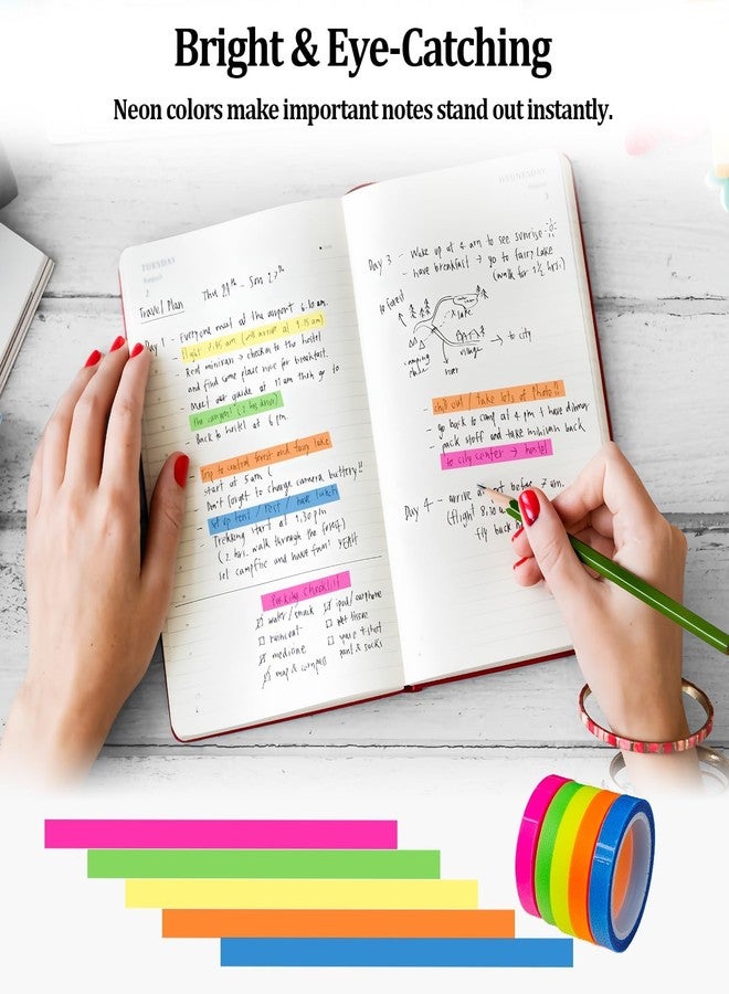 Bolsdoic 5 Rolls Highlighter Tapes, Colored Transparent Marking Sticker, Removable Fluorescent Neon Tape for Students Teachers Reading Taking Notes at Class Home Office - Image 5
