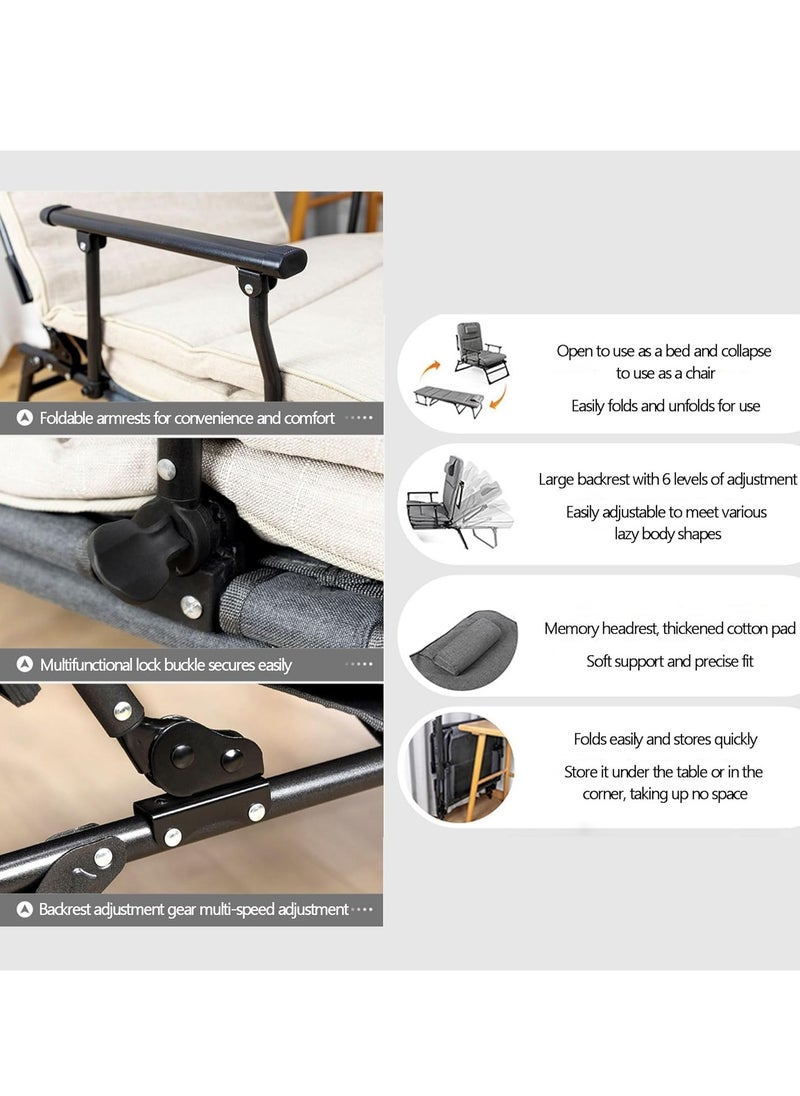 XiuWoo - Portable Folding Camping Bed for Adults w/Mattress Adjustable 6-Position Cots for Sleeping Heavy Duty Single Guest Bed Outdoor Patio Chaise Lounge Chair, Dark Gray - Image 1