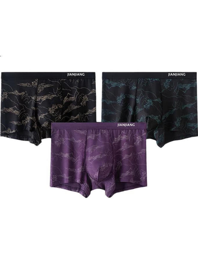 Athlete Jianjiang 60s Men's Modal Underwear Men's 5a Antibacterial Boxer Briefs Breathable Four-corner Printed 3-pack - Image 3