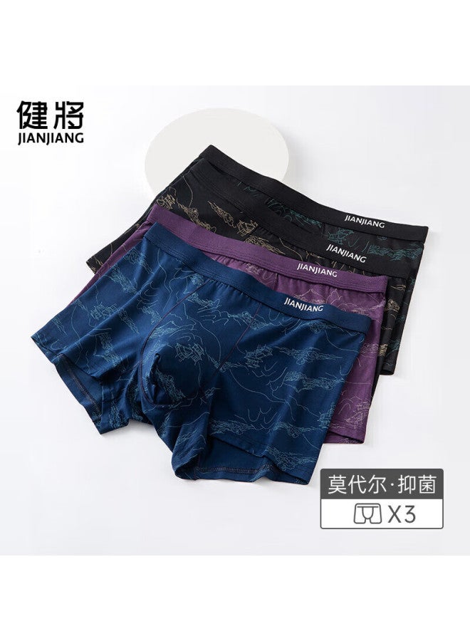 Athlete Jianjiang 60s Men's Modal Underwear Men's 5a Antibacterial Boxer Briefs Breathable Four-corner Printed 3-pack - Image 1