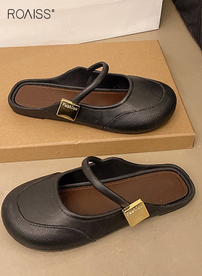 roaiss Women's Slip On Round Head Shallow Mouth Soft Bottom Soft Surface Casual Shoes Comfortable Breathable and Non-Slip Mules for Daily Commuting Black - Image 4