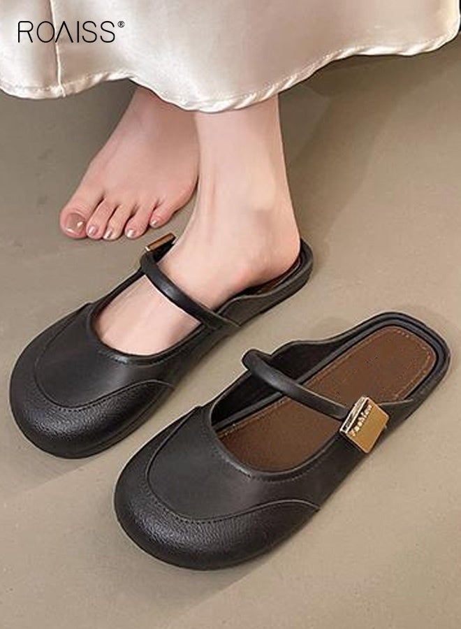 roaiss Women's Slip On Round Head Shallow Mouth Soft Bottom Soft Surface Casual Shoes Comfortable Breathable and Non-Slip Mules for Daily Commuting Black - Image 1