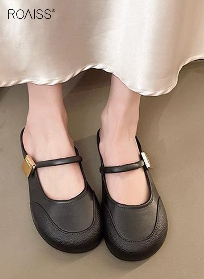 roaiss Women's Slip On Round Head Shallow Mouth Soft Bottom Soft Surface Casual Shoes Comfortable Breathable and Non-Slip Mules for Daily Commuting Black - Image 3