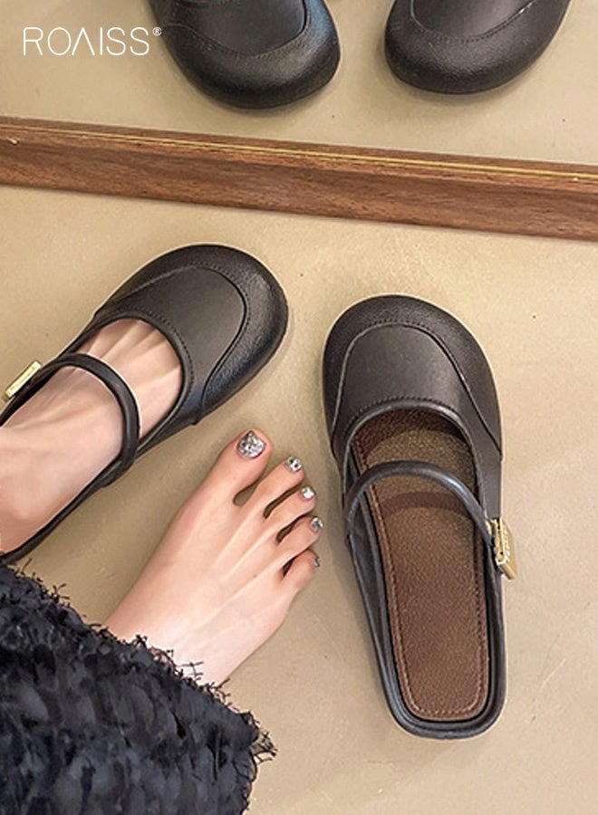 roaiss Women's Slip On Round Head Shallow Mouth Soft Bottom Soft Surface Casual Shoes Comfortable Breathable and Non-Slip Mules for Daily Commuting Black - Image 5