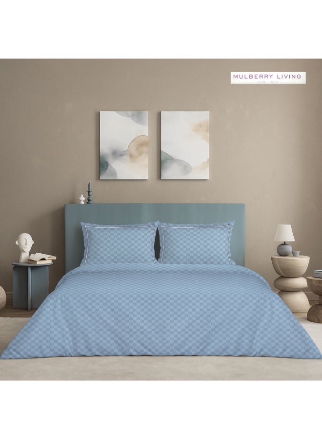 MULBERRY LIVING طقم غطاء لحاف قطن % بنسيج حضري شبكي   - أزرق داكن - Image 1