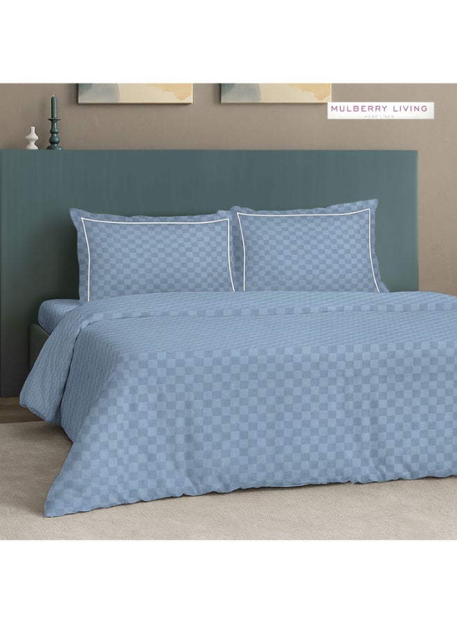 MULBERRY LIVING طقم غطاء لحاف قطن % بنسيج حضري شبكي   - أزرق داكن - Image 5